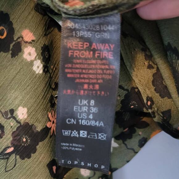 Topshop Floral Sheer Green Ruffle Top Blouse Size 4 Small - Picture 7 of 7